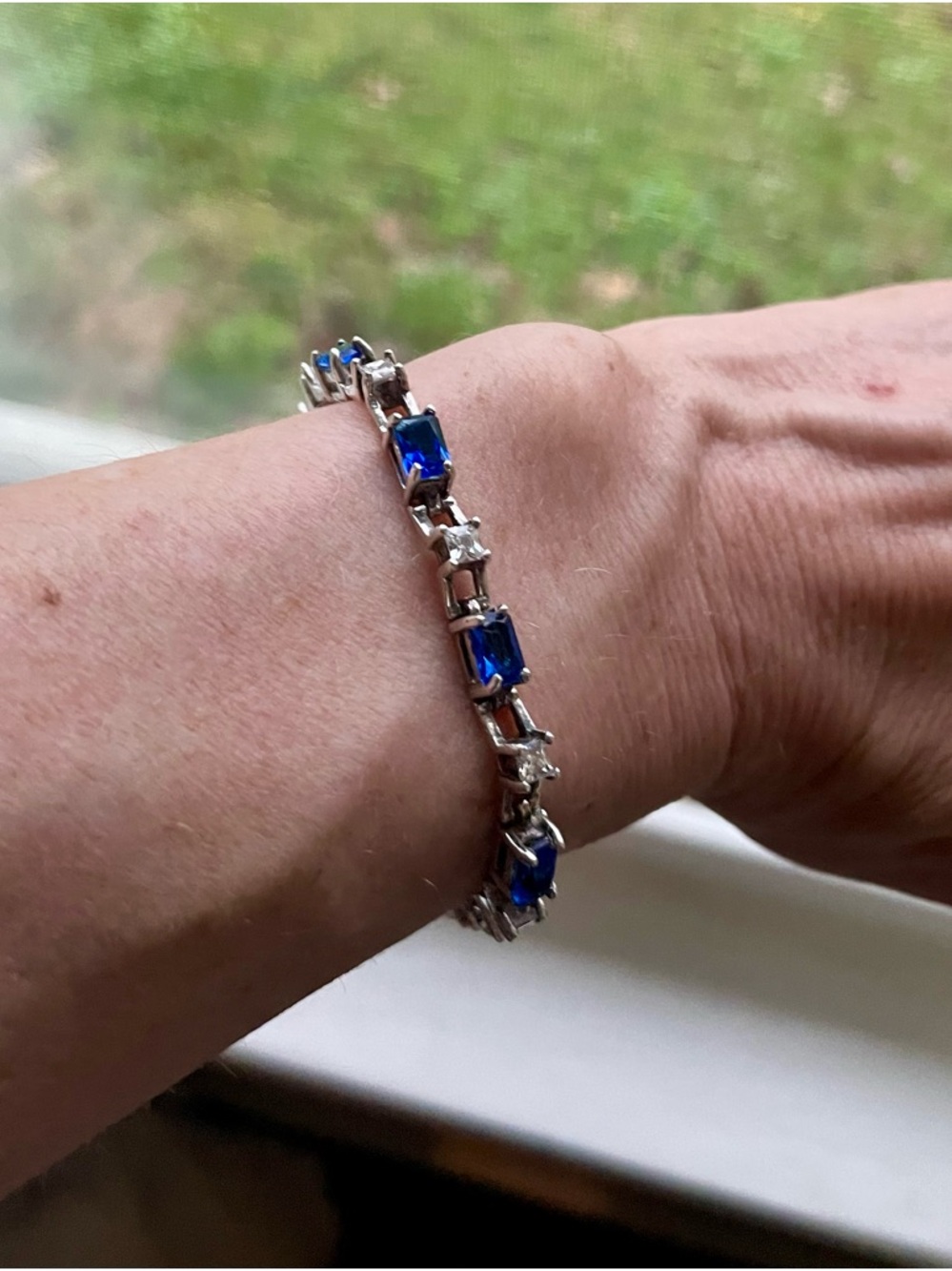 Sterling Silver Blue & Crystal Tennis Bracelet - Picture 5 of 11